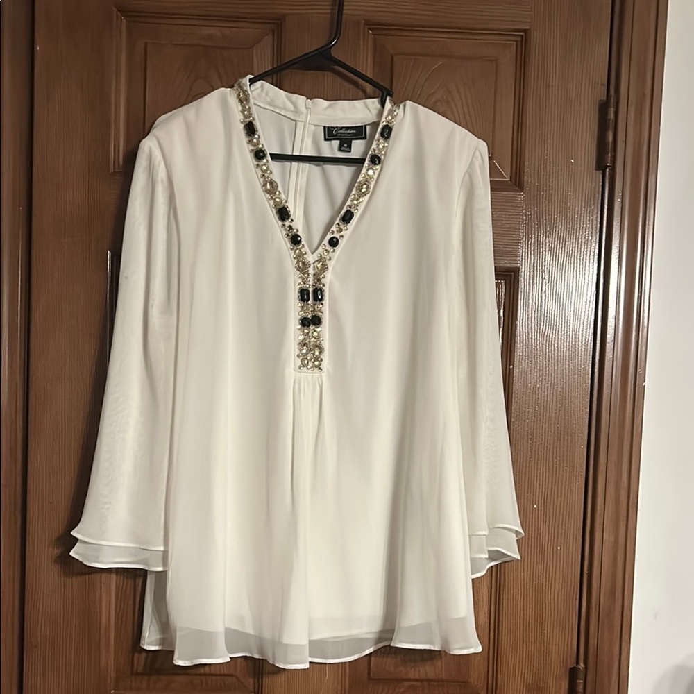 Elegant White Beaded Women's Top